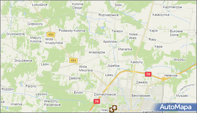 mapa Mikorzyce gmina Bełchatów, Mikorzyce gmina Bełchatów na mapie Targeo