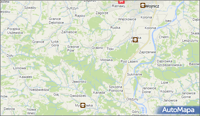 mapa Milówka gmina Wojnicz, Milówka gmina Wojnicz na mapie Targeo