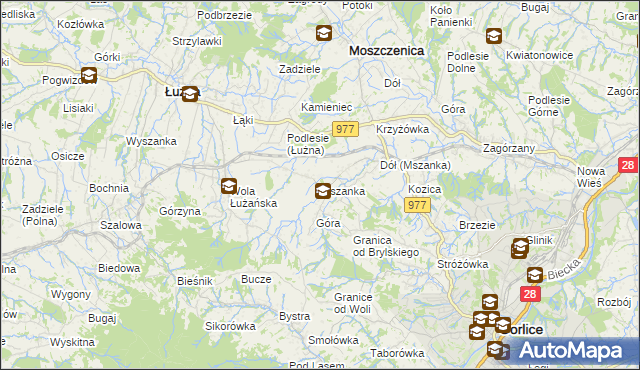 mapa Mszanka gmina Łużna, Mszanka gmina Łużna na mapie Targeo