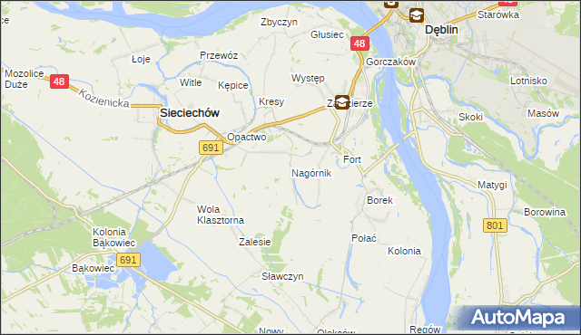mapa Nagórnik gmina Sieciechów, Nagórnik gmina Sieciechów na mapie Targeo