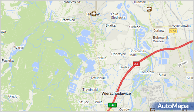 mapa Niwka gmina Radłów, Niwka gmina Radłów na mapie Targeo