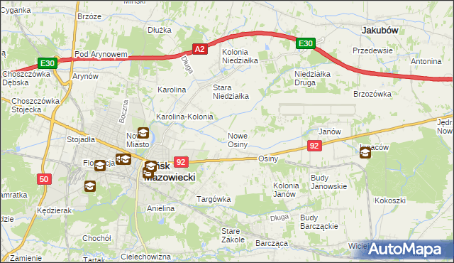 mapa Nowe Osiny, Nowe Osiny na mapie Targeo