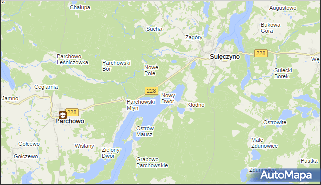 mapa Nowy Dwór gmina Sulęczyno, Nowy Dwór gmina Sulęczyno na mapie Targeo