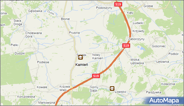 mapa Nowy Kamień gmina Kamień, Nowy Kamień gmina Kamień na mapie Targeo