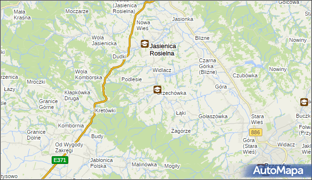 mapa Orzechówka gmina Jasienica Rosielna, Orzechówka gmina Jasienica Rosielna na mapie Targeo
