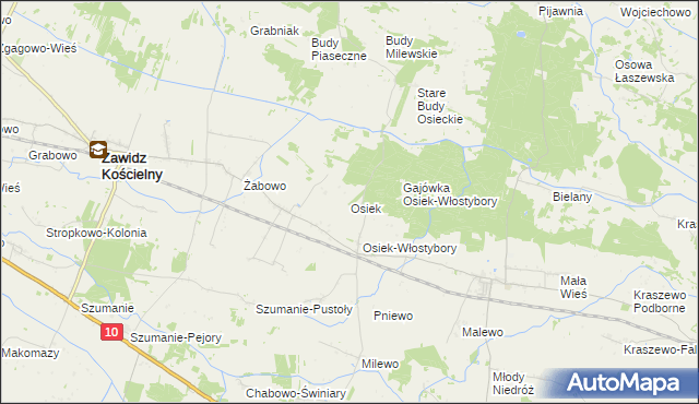 mapa Osiek gmina Zawidz, Osiek gmina Zawidz na mapie Targeo