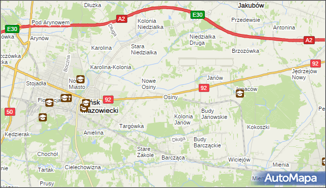 mapa Osiny gmina Mińsk Mazowiecki, Osiny gmina Mińsk Mazowiecki na mapie Targeo