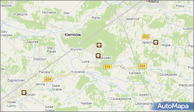 mapa Ostrówek gmina Klembów, Ostrówek gmina Klembów na mapie Targeo