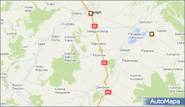 mapa Paulinów gmina Sterdyń, Paulinów gmina Sterdyń na mapie Targeo