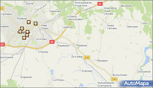 mapa Pawłowo gmina Chojnice, Pawłowo gmina Chojnice na mapie Targeo