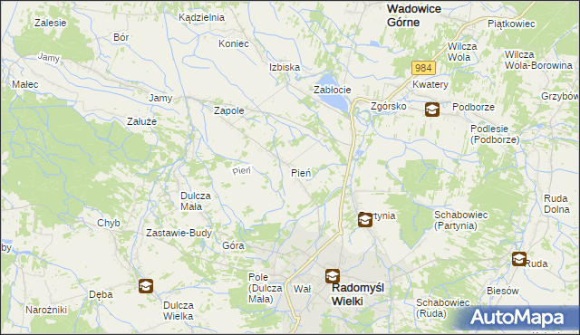 mapa Pień gmina Radomyśl Wielki, Pień gmina Radomyśl Wielki na mapie Targeo