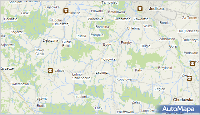mapa Piotrówka gmina Jedlicze, Piotrówka gmina Jedlicze na mapie Targeo