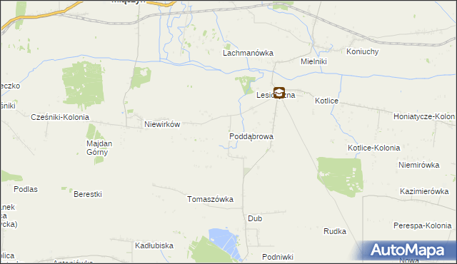 mapa Poddąbrowa gmina Miączyn, Poddąbrowa gmina Miączyn na mapie Targeo