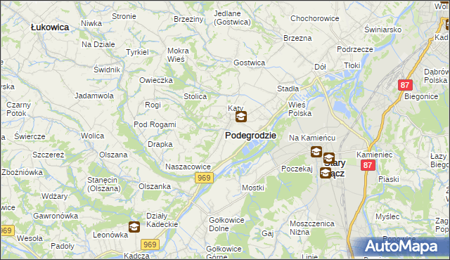 mapa Podegrodzie powiat nowosądecki, Podegrodzie powiat nowosądecki na mapie Targeo