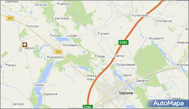 mapa Podgaj gmina Dopiewo, Podgaj gmina Dopiewo na mapie Targeo