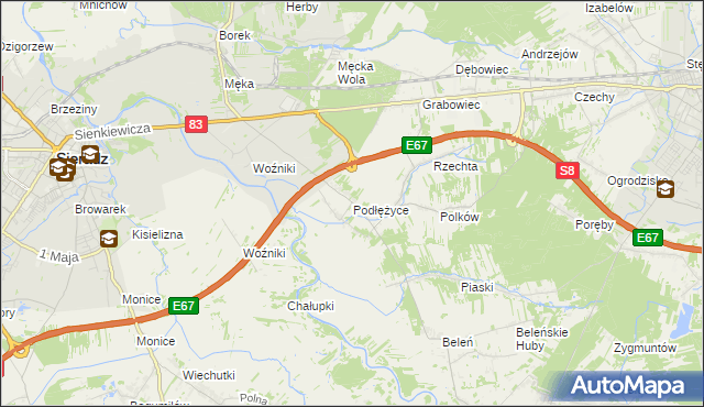mapa Podłężyce, Podłężyce na mapie Targeo