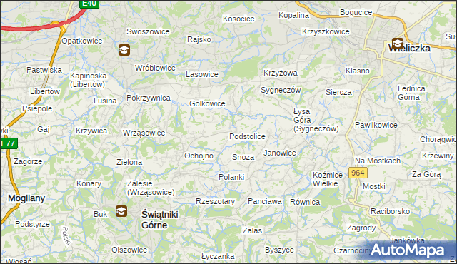 mapa Podstolice gmina Wieliczka, Podstolice gmina Wieliczka na mapie Targeo