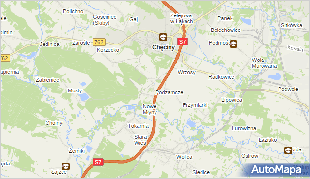 mapa Podzamcze gmina Chęciny, Podzamcze gmina Chęciny na mapie Targeo