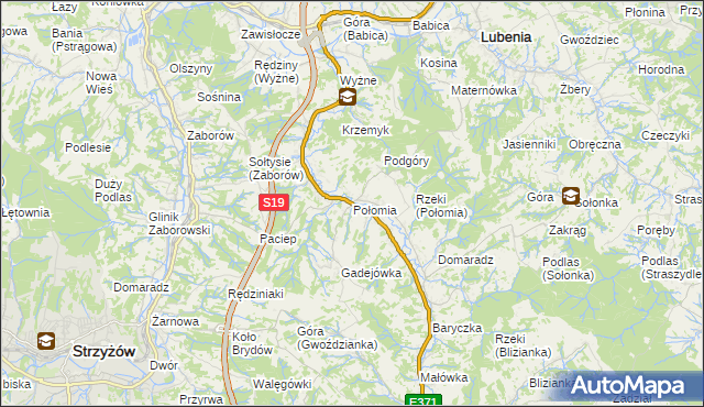 mapa Połomia gmina Niebylec, Połomia gmina Niebylec na mapie Targeo