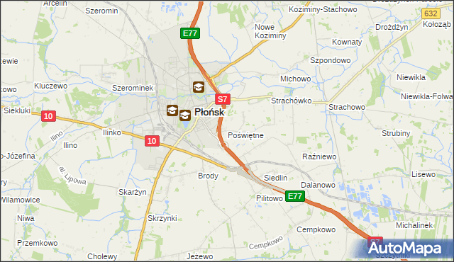 mapa Poświętne gmina Płońsk, Poświętne gmina Płońsk na mapie Targeo