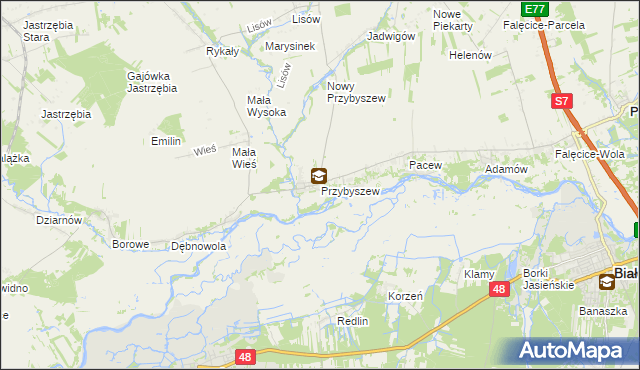 mapa Przybyszew gmina Promna, Przybyszew gmina Promna na mapie Targeo