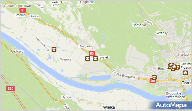 mapa Przysiek gmina Zławieś Wielka, Przysiek gmina Zławieś Wielka na mapie Targeo