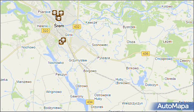 mapa Pysząca gmina Śrem, Pysząca gmina Śrem na mapie Targeo