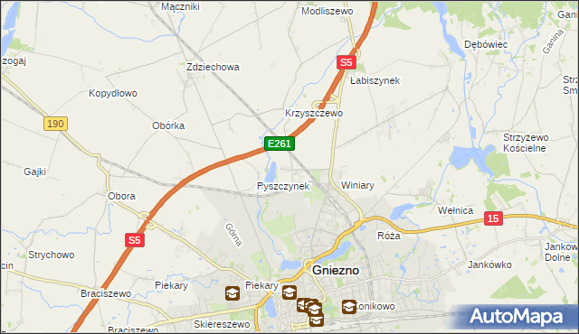 mapa Pyszczyn gmina Gniezno, Pyszczyn gmina Gniezno na mapie Targeo