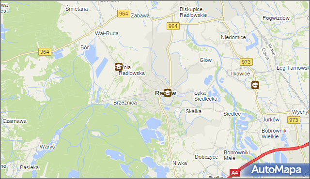 mapa Radłów powiat tarnowski, Radłów powiat tarnowski na mapie Targeo