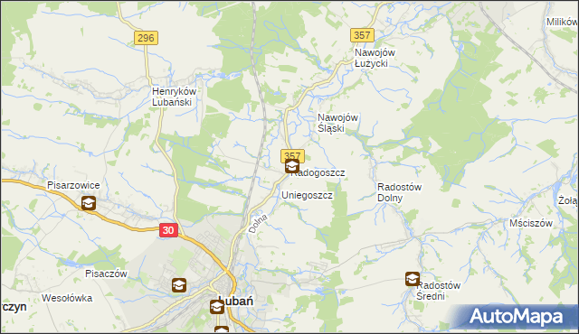 mapa Radogoszcz gmina Lubań, Radogoszcz gmina Lubań na mapie Targeo