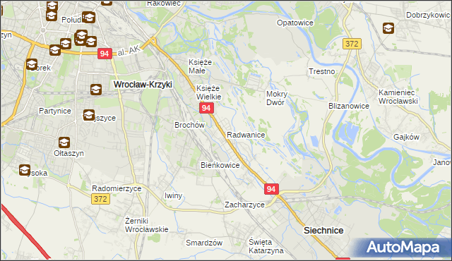 mapa Radwanice gmina Siechnice, Radwanice gmina Siechnice na mapie Targeo