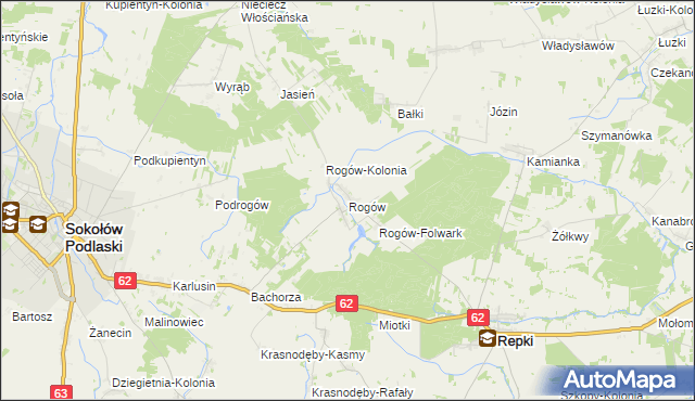 mapa Rogów gmina Repki, Rogów gmina Repki na mapie Targeo