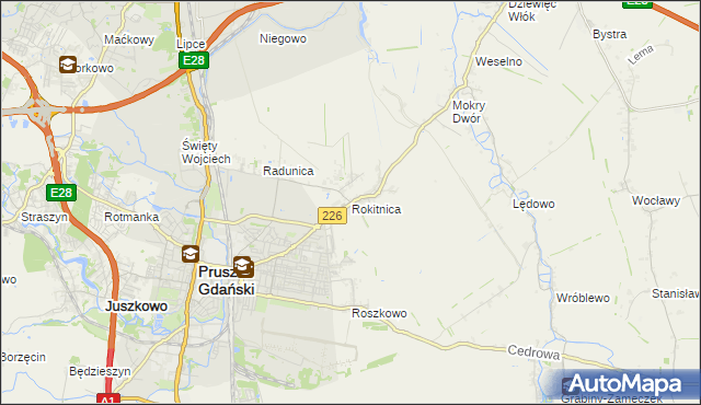 mapa Rokitnica gmina Pruszcz Gdański, Rokitnica gmina Pruszcz Gdański na mapie Targeo