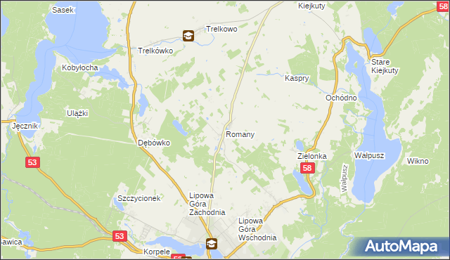 mapa Romany gmina Szczytno, Romany gmina Szczytno na mapie Targeo