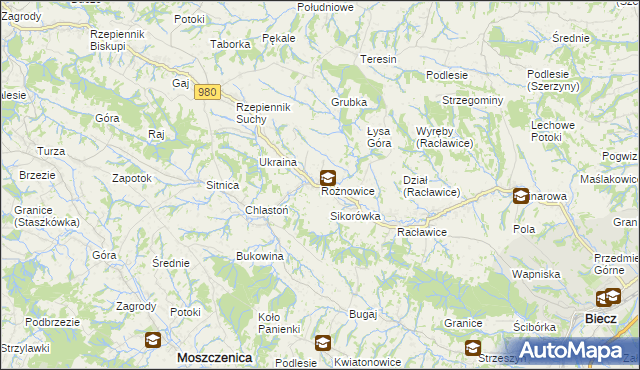 mapa Rożnowice gmina Biecz, Rożnowice gmina Biecz na mapie Targeo
