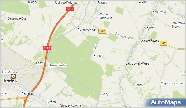 mapa Rudki gmina Zakrzówek, Rudki gmina Zakrzówek na mapie Targeo