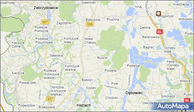mapa Rudnik gmina Hażlach, Rudnik gmina Hażlach na mapie Targeo