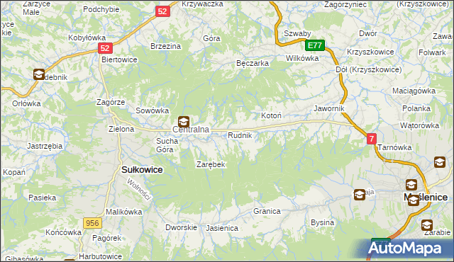 mapa Rudnik gmina Sułkowice, Rudnik gmina Sułkowice na mapie Targeo