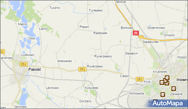 mapa Rycerzewko gmina Pakość, Rycerzewko gmina Pakość na mapie Targeo