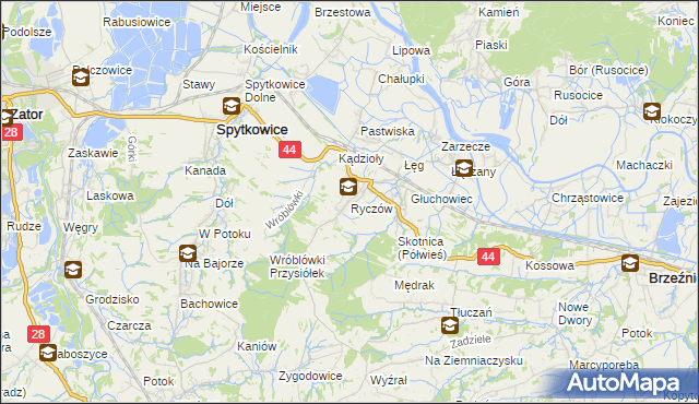 mapa Ryczów gmina Spytkowice, Ryczów gmina Spytkowice na mapie Targeo