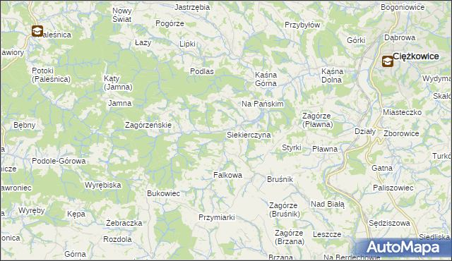 mapa Siekierczyna gmina Ciężkowice, Siekierczyna gmina Ciężkowice na mapie Targeo