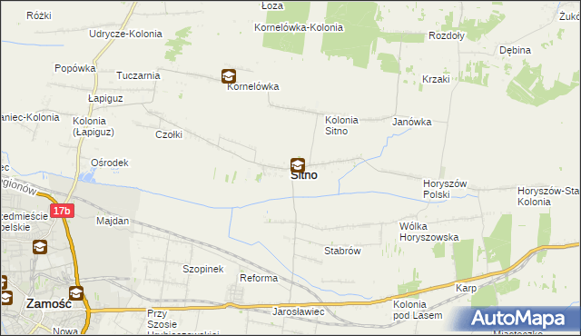 mapa Sitno powiat zamojski, Sitno powiat zamojski na mapie Targeo