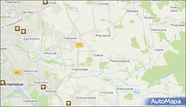 mapa Śliwice gmina Długołęka, Śliwice gmina Długołęka na mapie Targeo