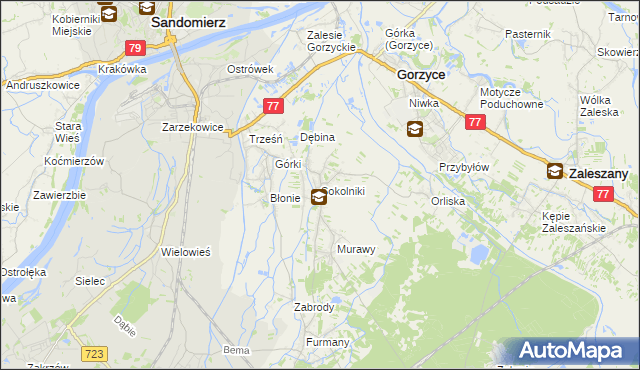 mapa Sokolniki gmina Gorzyce, Sokolniki gmina Gorzyce na mapie Targeo