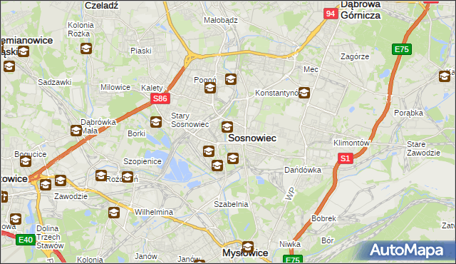 mapa Sosnowca, Sosnowiec na mapie Targeo