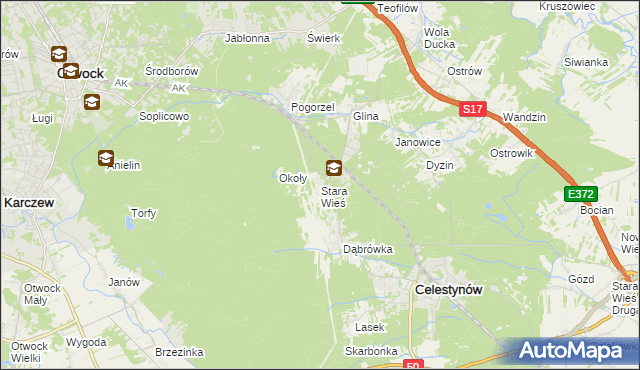 mapa Stara Wieś gmina Celestynów, Stara Wieś gmina Celestynów na mapie Targeo