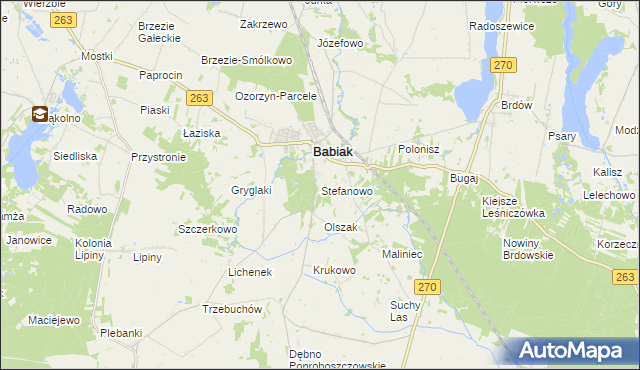 mapa Stefanowo gmina Babiak, Stefanowo gmina Babiak na mapie Targeo