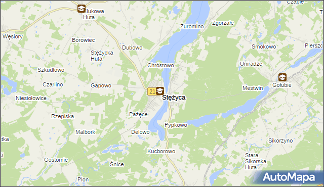 mapa Stężyca powiat kartuski, Stężyca powiat kartuski na mapie Targeo