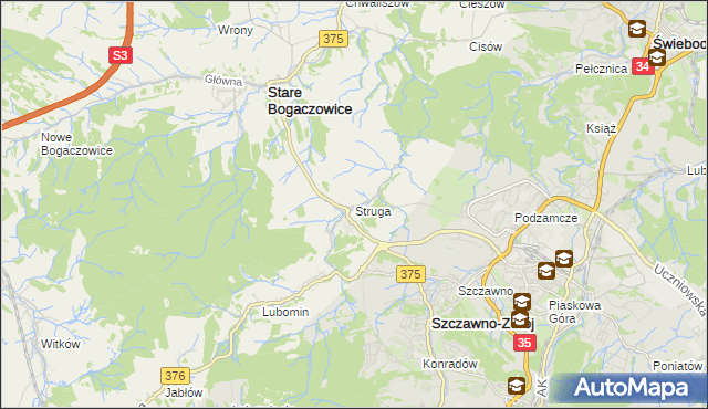 mapa Struga gmina Stare Bogaczowice, Struga gmina Stare Bogaczowice na mapie Targeo