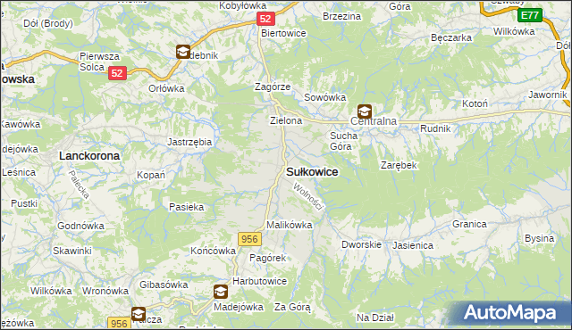 mapa Sułkowice powiat myślenicki, Sułkowice powiat myślenicki na mapie Targeo